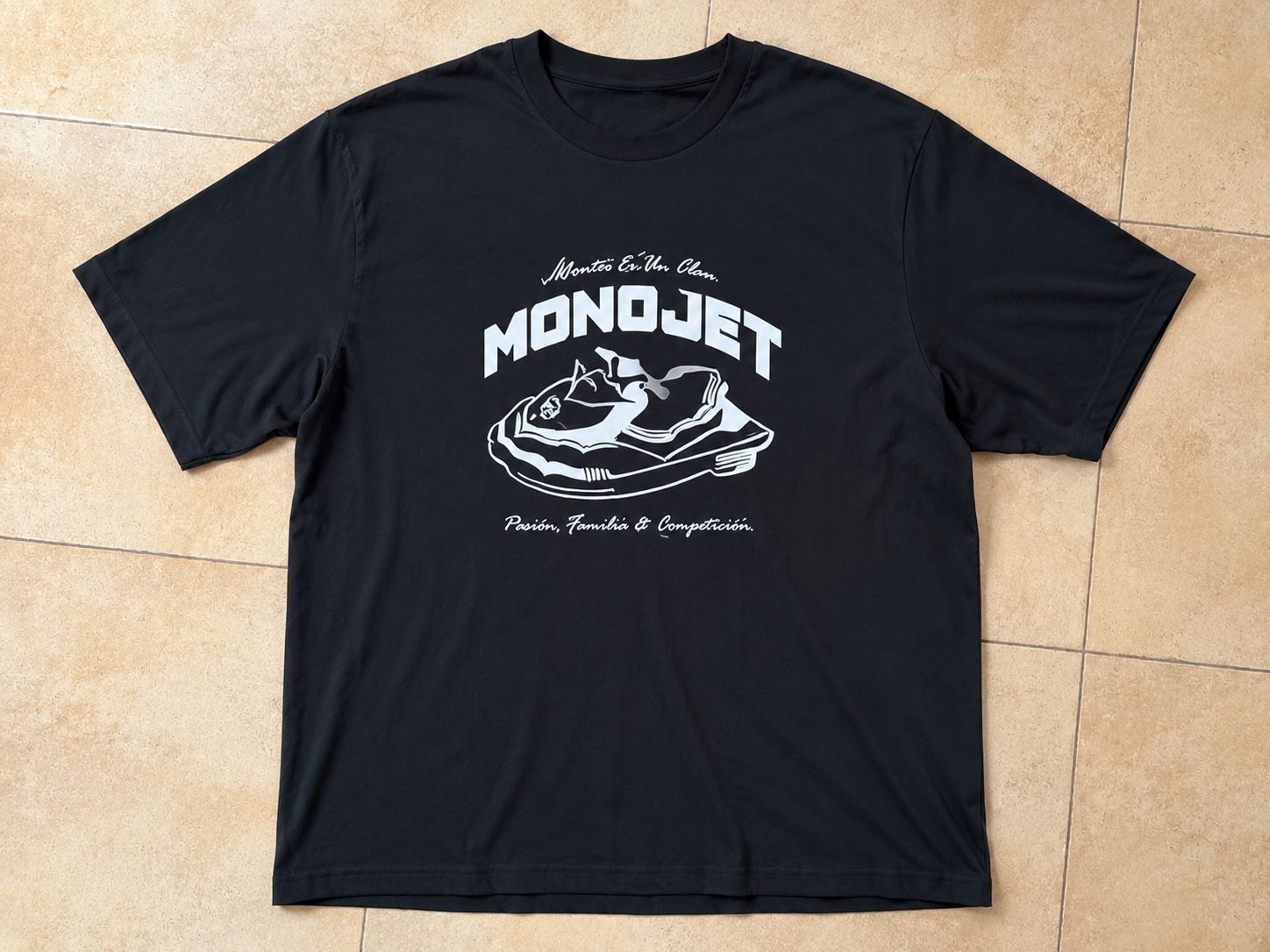 Camiseta Negra Moto Blanco